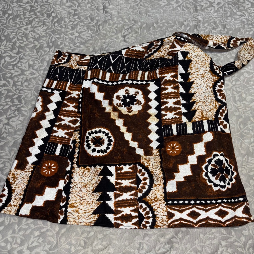 Vintage Made in Hawaii Tapa Wrap Skirt Swim Cover Geometric Tribal 100% Cotton